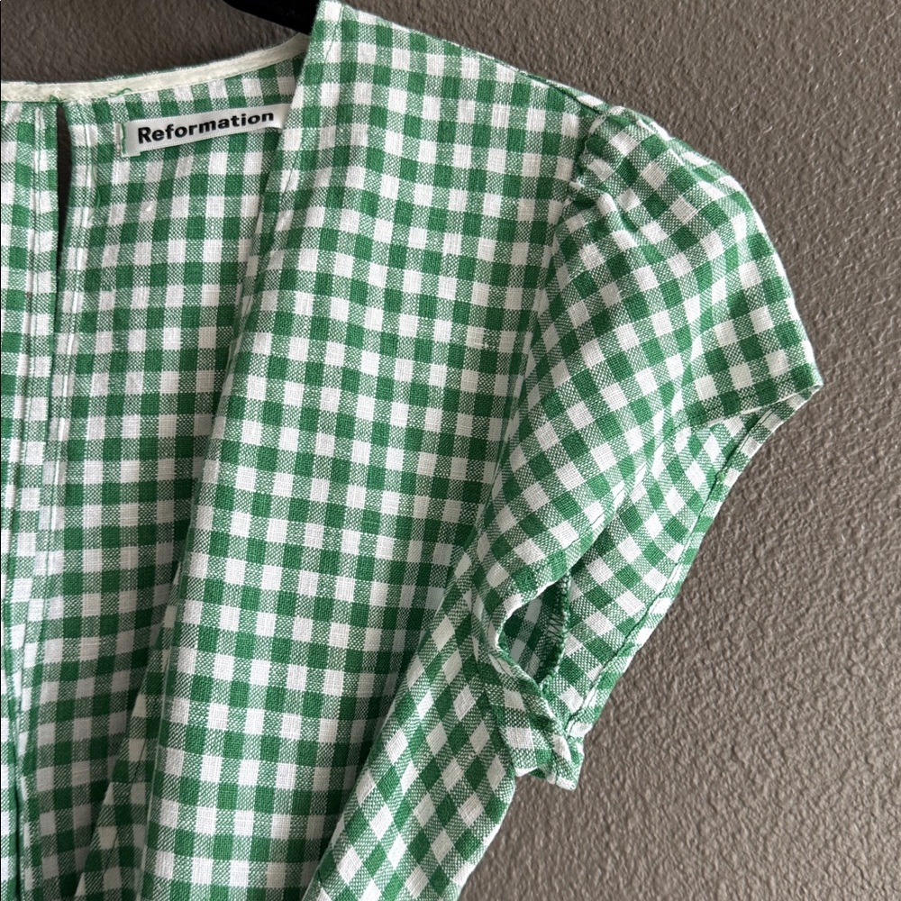 Reformation Rodin Linen Gingham Wrap Mini Dress - Picture 5 of 7